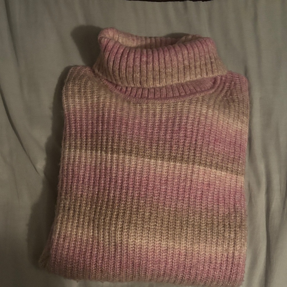GAP Pink and Tan Striped Turtleneck Sweater Supersoft
